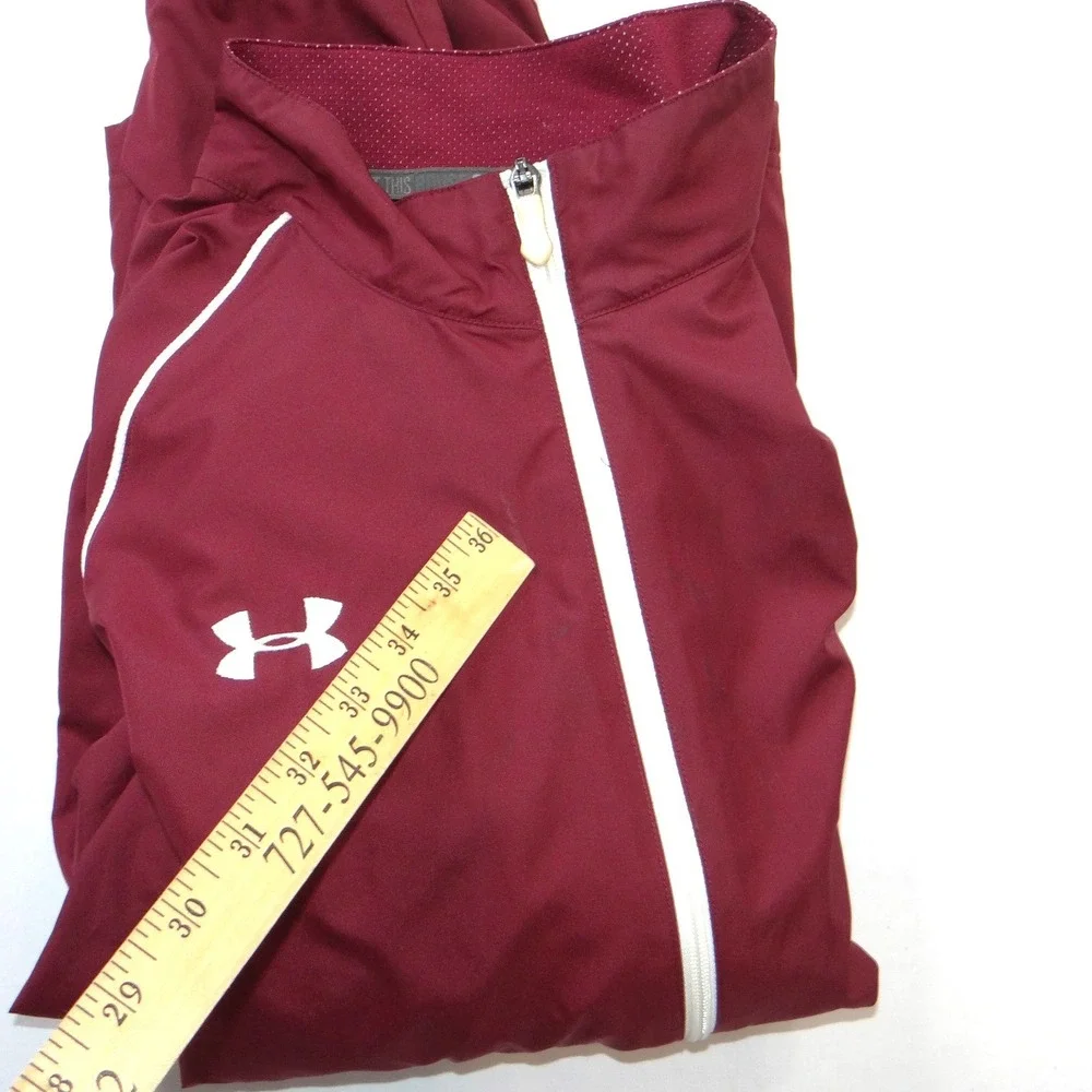 Under Armour Mens XL Maroon Full Zip Track Jacket Mesh‎ Lined Burgundy Mock Neck